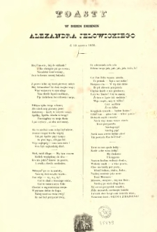 Toasty w dzien imienin Alexandra Jełowickiego d. 18 marca 1836.