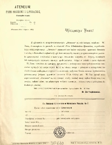 [Prośba o nadsyłanie materiał&oacute;w do wykorzystania w piśmie naukowo-literackim "Ateneum"