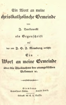 Ein Wort an meine christkatholische Gemeinde