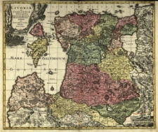 Livoniae et Curlandiae Ducatus cum insulis adjacentib. mappa geographica exhibiti per Tob. Conr. Lotter. Abraham Drentwet lunior del.