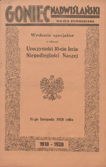 Goniec Nadwiślański: Głos Pomorski: Jedyne pismo poranne na Pomorzu, poświęcone sprawom Stanu Średniego 1928.11.11 R.4 Nr261