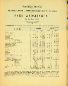 Geschäfts-Bericht der Rusticalbank, Actiengesellschaft in Posen unter der Firma Bank Włościański für das Jahr 1895 (XXIII.Geschäftsjahr).
