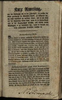Kurze Anweisung,wie der Landmann sich in der Jahreszeit, in welcher die Ruhr gew&ouml;hnlich die Menschen bef&auml;llt, zu verhaften hat, um nicht ruhrkrank zu werden