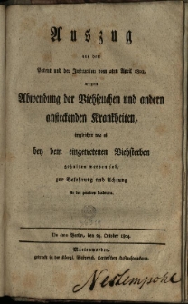 Auszug aus dem Patent und der Instruction vom 2ten April 1803 wegen Abwendung der Viehseuchen und andern ansteckenden Krankheiten [...]