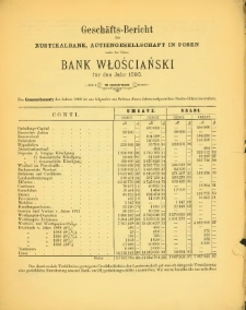 Geschäfts-Bericht der Rusticalbank, Actiengesellschaft in Posen unter der Firma Bank Włościański für das Jahr 1893 (XXI.Geschäftsjahr).
