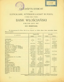 Geschäfts-Bericht der Rusticalbank, Actiengesellschaft in Posen unter der Firma Bank Włościański für das Jahr 1907 (XXXV.Geschäftsjahr).