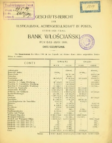 Geschäfts-Bericht der Rusticalbank, Actiengesellschaft in Posen unter der Firma Bank Włościański für das Jahr 1908 (XXXVI.Geschäftsjahr).