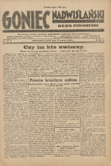 Goniec Nadwiślański: Głos Pomorski: Niezależne pismo poranne, poświęcone sprawom stanu średniego 1930.06.27 R.6 Nr146