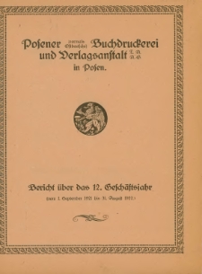 Bericht &uuml;ber das12 Gesch&auml;ftsjahr (vom. 1. September1921 bis 31. August 1922).