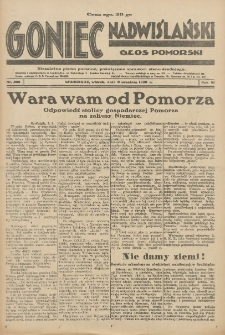 Goniec Nadwiślański: Głos Pomorski: Niezależne pismo poranne, poświęcone sprawom stanu średniego 1930.09.09 R.6 Nr208