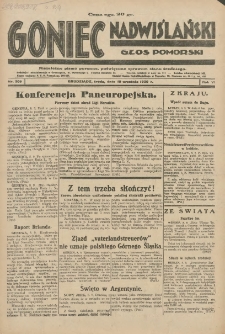 Goniec Nadwiślański: Głos Pomorski: Niezależne pismo poranne, poświęcone sprawom stanu średniego 1930.09.10 R.6 Nr209