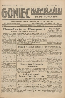 Goniec Nadwiślański: Głos Pomorski: Niezależne pismo poranne, poświęcone sprawom stanu średniego 1930.12.16 R.6 Nr290
