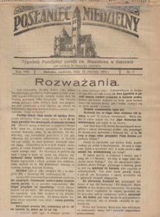 Posłaniec Niedzielny: tygodnik parafjalny parafji św. Stanisława w Ostrowie 1934.01.14 R.8 Nr2