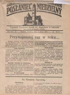 Posłaniec Niedzielny: tygodnik parafjalny parafji św. Stanisława w Ostrowie 1934.02.11 R.8 Nr6