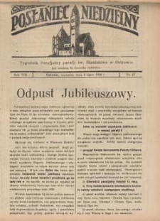 Posłaniec Niedzielny: tygodnik parafjalny parafji św. Stanisława w Ostrowie 1934.07.08 R.8 Nr27
