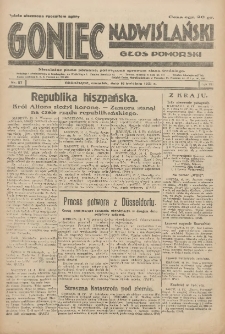 Goniec Nadwiślański: Głos Pomorski: Niezależne pismo poranne, poświęcone sprawom stanu średniego 1931.04.16 R.7 Nr87