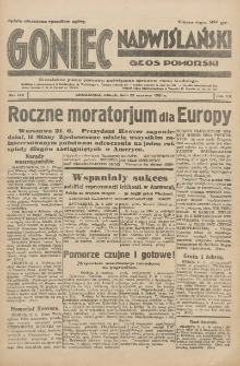 Goniec Nadwiślański: Głos Pomorski: Niezależne pismo poranne, poświęcone sprawom stanu średniego 1931.06.22 R.7 Nr142