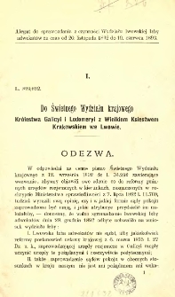 Do Świetnego Wydziału Krajowego Kr&oacute;lestwa Galicyi i Lodomeryi z Wielkim Księstwem Krakowskiem we Lwowie: odezwa