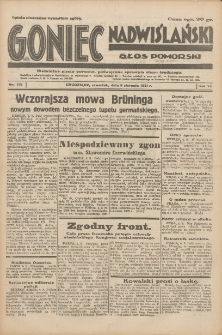 Goniec Nadwiślański: Głos Pomorski: Niezależne pismo poranne, poświęcone sprawom stanu średniego 1931.08.06 R.7 Nr179