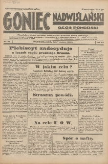 Goniec Nadwiślański: Głos Pomorski: Niezależne pismo poranne, poświęcone sprawom stanu średniego 1931.08.07 R.7 Nr180