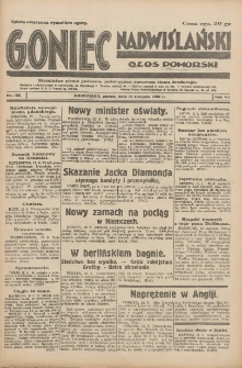 Goniec Nadwiślański: Głos Pomorski: Niezależne pismo poranne, poświęcone sprawom stanu średniego 1931.08.14 R.7 Nr186