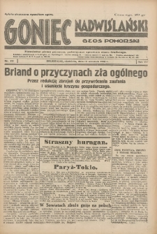 Goniec Nadwiślański: Głos Pomorski: Niezależne pismo poranne, poświęcone sprawom stanu średniego 1931.09.13 R.7 Nr211