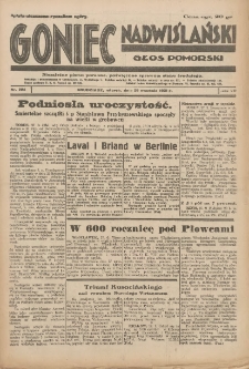 Goniec Nadwiślański: Głos Pomorski: Niezależne pismo poranne, poświęcone sprawom stanu średniego 1931.09.29 R.7 Nr224