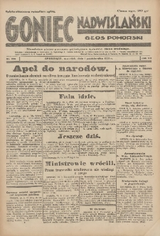 Goniec Nadwiślański: Głos Pomorski: Niezależne pismo poranne, poświęcone sprawom stanu średniego 1931.10.01 R.7 Nr226