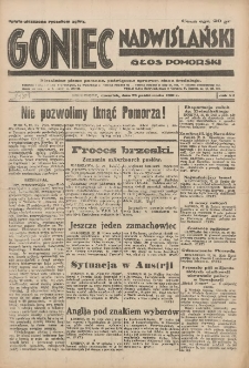 Goniec Nadwiślański: Głos Pomorski: Niezależne pismo poranne, poświęcone sprawom stanu średniego 1931.10.29 R.7 Nr250