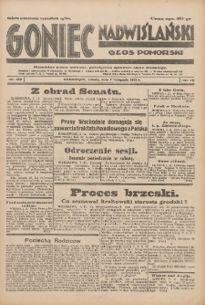Goniec Nadwiślański: Głos Pomorski: Niezależne pismo poranne, poświęcone sprawom stanu średniego 1931.11.07 R.7 Nr258