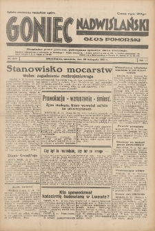 Goniec Nadwiślański: Głos Pomorski: Niezależne pismo poranne, poświęcone sprawom stanu średniego 1931.11.29 R.7 Nr277
