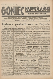 Goniec Nadwiślański: Głos Pomorski: Niezależne pismo poranne, poświęcone sprawom stanu średniego 1931.12.17 R.7 Nr291