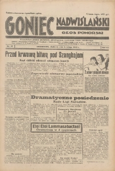 Goniec Nadwiślański: Głos Pomorski: Niezależne pismo poranne, poświęcone sprawom stanu średniego 1932.02.21 R.8 Nr42