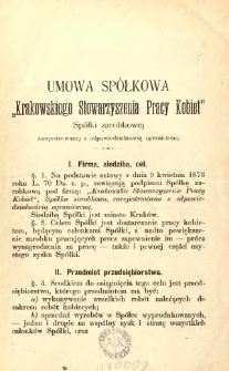 Umowa sp&oacute;łkowa "Krakowskiego Stowarzyszenia Pracy Kobiet"