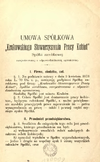Umowa spółkowa "Krakowskiego Stowarzyszenia Pracy Kobiet"