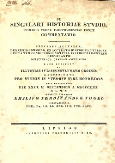 De singulari historiae studio primario verae iurisprudentiae fonte commentatio. Specimen secundum...