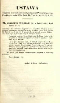 Ustawa względem niest&oacute;sowania nadal postanowień Prawa Krajowego Pruskiego z roku 1721...
