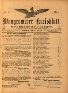 Wongrowitzer Kreisblatt: Amtliches Publikationsorgan des Kreises Wongrowitz 1897.01.23.Jg.46 Nr 4
