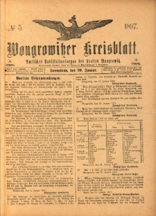 Wongrowitzer Kreisblatt: Amtliches Publikationsorgan des Kreises Wongrowitz 1897.01.30.Jg.46 Nr 5