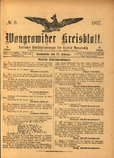 Wongrowitzer Kreisblatt: Amtliches Publikationsorgan des Kreises Wongrowitz 1897.02.20 Jg.46 Nr 8