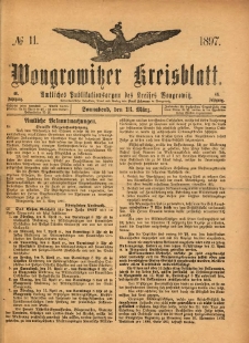 Wongrowitzer Kreisblatt: Amtliches Publikationsorgan des Kreises Wongrowitz 1897.03.13 Jg.46 Nr11