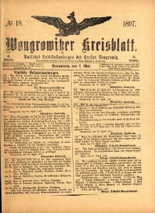 Wongrowitzer Kreisblatt: Amtliches Publikationsorgan des Kreises Wongrowitz 1897.05.01 Jg.46 Nr18
