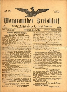 Wongrowitzer Kreisblatt: Amtliches Publikationsorgan des Kreises Wongrowitz 1897.05.08 Jg.46 Nr19