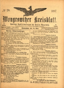 Wongrowitzer Kreisblatt: Amtliches Publikationsorgan des Kreises Wongrowitz 1897.05.15 Jg.46 Nr20