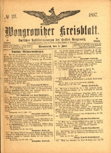 Wongrowitzer Kreisblatt: Amtliches Publikationsorgan des Kreises Wongrowitz 1897.06.05 Jg.46 Nr23