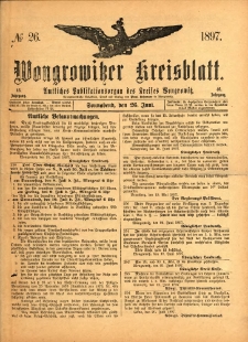 Wongrowitzer Kreisblatt: Amtliches Publikationsorgan des Kreises Wongrowitz 1897.06.26 Jg.46 Nr26