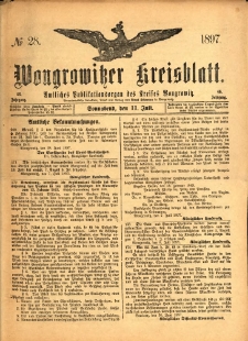 Wongrowitzer Kreisblatt: Amtliches Publikationsorgan des Kreises Wongrowitz 1897.07.11 Jg.46 Nr28