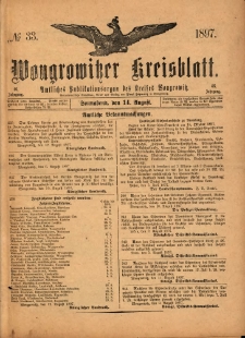 Wongrowitzer Kreisblatt: Amtliches Publikationsorgan des Kreises Wongrowitz 1897.08.14 Jg.46 Nr33