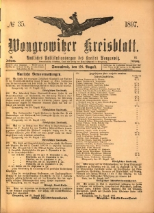 Wongrowitzer Kreisblatt: Amtliches Publikationsorgan des Kreises Wongrowitz 1897.08.28 Jg.46 Nr35