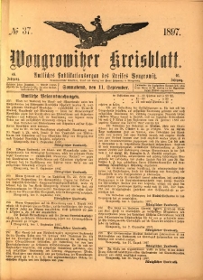 Wongrowitzer Kreisblatt: Amtliches Publikationsorgan des Kreises Wongrowitz 1897.09.11 Jg.46 Nr37